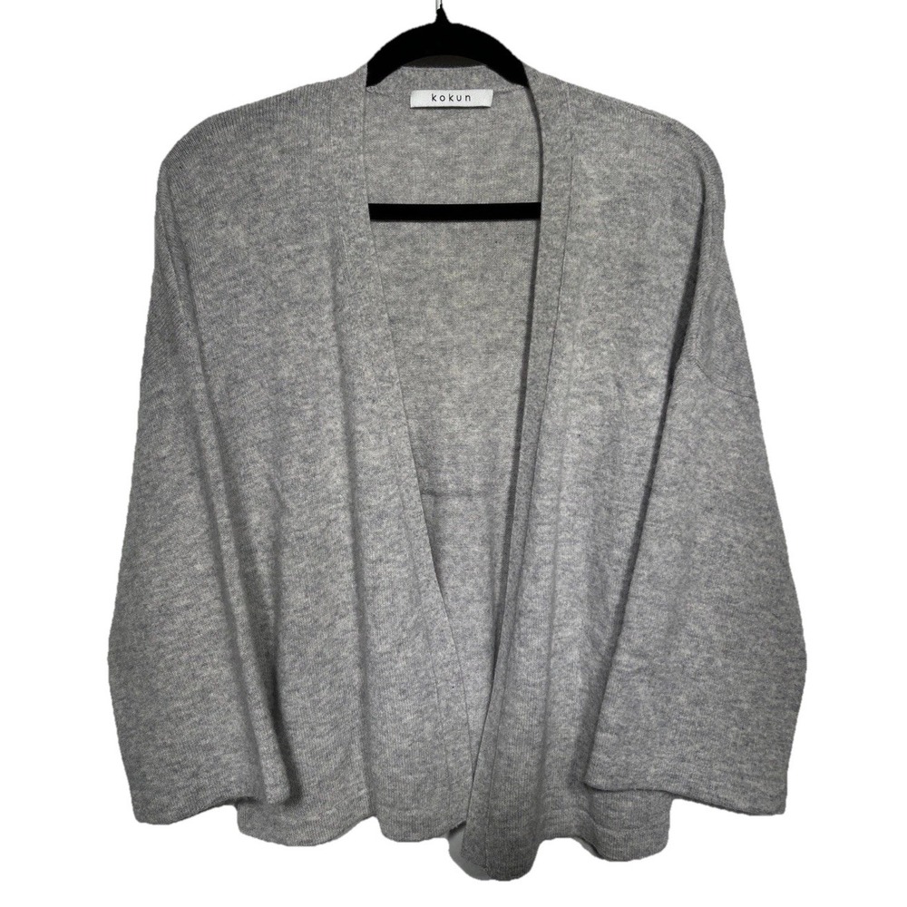 Kokun Wide Sleeve Open Front Cardigan Sweater 100% Cashmere Gray S Read